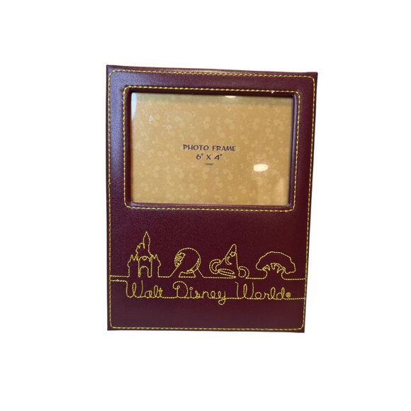 Walt Disney World Stitched Four Park Brown 4 x 6 Picture Frame Unique - Picture 2 of 6